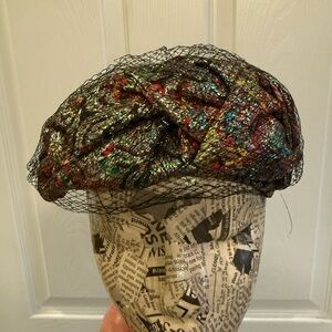 Vintage Jean Sutton Multicolor Metallic Hat with Netting